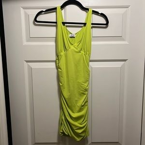 Oh Polly lime green ruched mini dress